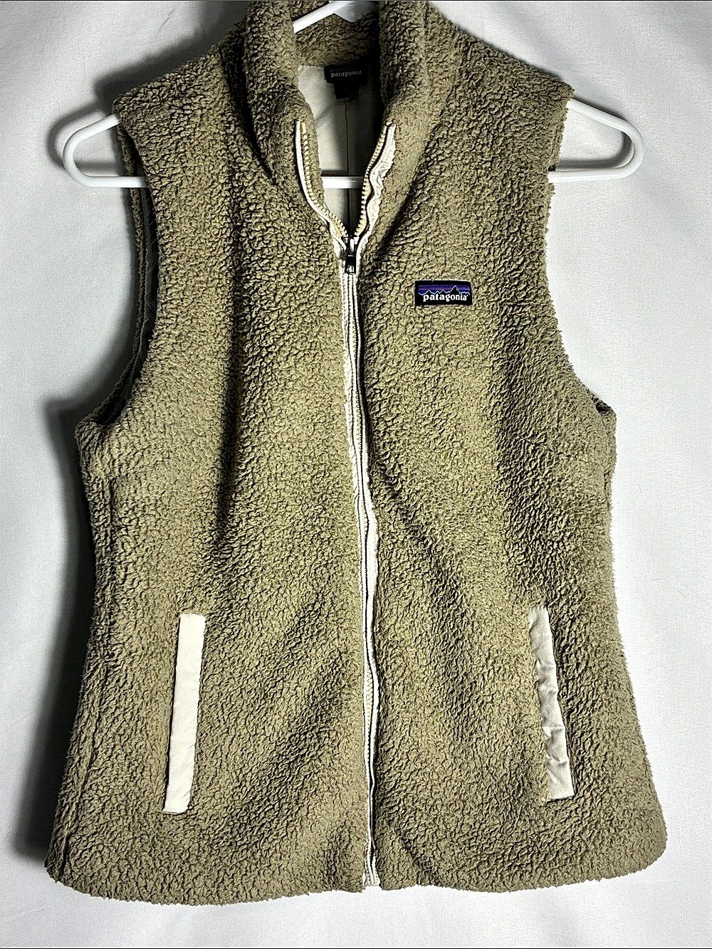 Patagonia Los Gatos Fleece Vest Women Small El Cap Khaki Sherpa Full Zip 25216